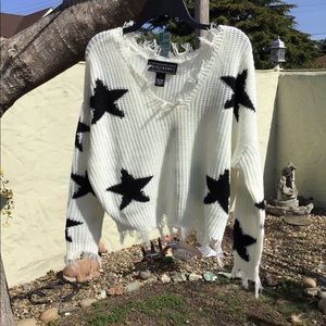 White sweater with black stars by Polly and  Esther, size S